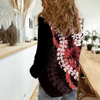 Ulaula Aloha Hawaii Lei Women Casual Shirt Tropical Flowers Elegant Vibe - Polynesian Pride