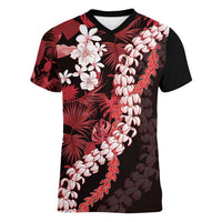 Ulaula Aloha Hawaii Lei Women V-Neck T-Shirt Tropical Flowers Elegant Vibe - Polynesian Pride