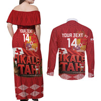 Tonga Rugby Custom Couples Matching Off Shoulder Maxi Dress and Long Sleeve Button Shirt 2026 Go Ikale Tahi Ngatu Pattern
