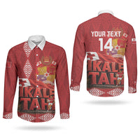 Tonga Rugby Custom Couples Matching Off Shoulder Short Dress and Long Sleeve Button Shirt 2026 Go Ikale Tahi Ngatu Pattern LT14 - Polynesian Pride