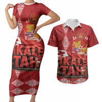 Tonga Rugby Custom Couples Matching Short Sleeve Bodycon Dress and Hawaiian Shirt 2026 Go Ikale Tahi Ngatu Pattern LT14 Red - Polynesian Pride