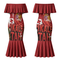 Tonga Rugby Custom Family Matching Mermaid Dress and Hawaiian Shirt 2026 Go Ikale Tahi Ngatu Pattern LT14 Mom's Dress Red - Polynesian Pride