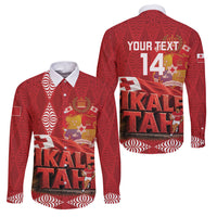 Tonga Rugby Custom Family Matching Mermaid Dress and Hawaiian Shirt 2026 Go Ikale Tahi Ngatu Pattern LT14 Dad's Shirt - Long Sleeve Red - Polynesian Pride