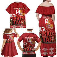 Tonga Rugby Custom Family Matching Off Shoulder Maxi Dress and Hawaiian Shirt 2026 Go Ikale Tahi Ngatu Pattern LT14 Mom's Dress Red - Polynesian Pride