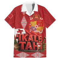 Tonga Rugby Custom Family Matching Off Shoulder Maxi Dress and Hawaiian Shirt 2026 Go Ikale Tahi Ngatu Pattern LT14 Dad's Shirt - Short Sleeve Red - Polynesian Pride