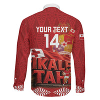 Tonga Rugby Custom Family Matching Off Shoulder Maxi Dress and Hawaiian Shirt 2026 Go Ikale Tahi Ngatu Pattern LT14 Son's Shirt Red - Polynesian Pride