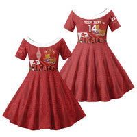 Tonga Rugby Custom Family Matching Puletasi and Hawaiian Shirt 2026 Go Ikale Tahi Ngatu Pattern LT14 Daughter's Dress Red - Polynesian Pride