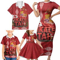 Tonga Rugby Custom Family Matching Short Sleeve Bodycon Dress and Hawaiian Shirt 2026 Go Ikale Tahi Ngatu Pattern LT14 - Polynesian Pride