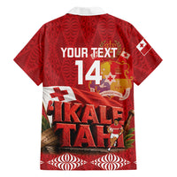 Tonga Rugby Custom Family Matching Summer Maxi Dress and Hawaiian Shirt 2026 Go Ikale Tahi Ngatu Pattern LT14 Dad's Shirt - Long Sleeve Red - Polynesian Pride