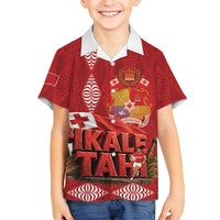 Tonga Rugby Custom Kid Hawaiian Shirt 2026 Go Ikale Tahi Ngatu Pattern LT14 Kid Red - Polynesian Pride
