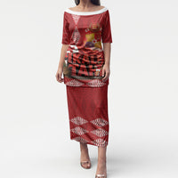 Tonga Rugby Custom Puletasi 2026 Go Ikale Tahi Ngatu Pattern LT14 Long Dress Red - Polynesian Pride