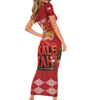 Tonga Rugby Custom Short Sleeve Bodycon Dress 2026 Go Ikale Tahi Ngatu Pattern LT14 - Polynesian Pride