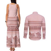 Pastel Pink Samoa Siapo Teuila Flowers Couples Matching Tank Maxi Dress and Long Sleeve Button Shirt LT14 - Polynesian Pride