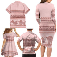 Pastel Pink Samoa Siapo Teuila Flowers Family Matching Long Sleeve Bodycon Dress and Hawaiian Shirt LT14 - Polynesian Pride