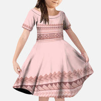 Pastel Pink Samoa Siapo Teuila Flowers Family Matching Mermaid Dress and Hawaiian Shirt LT14 Daughter's Dress Pastel Pink - Polynesian Pride