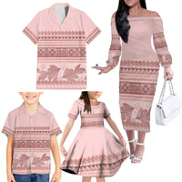Pastel Pink Samoa Siapo Teuila Flowers Family Matching Off The Shoulder Long Sleeve Dress and Hawaiian Shirt LT14 - Polynesian Pride