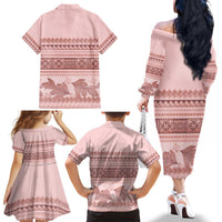 Pastel Pink Samoa Siapo Teuila Flowers Family Matching Off The Shoulder Long Sleeve Dress and Hawaiian Shirt LT14 - Polynesian Pride