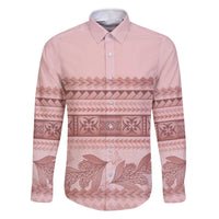 Pastel Pink Samoa Siapo Teuila Flowers Family Matching Off The Shoulder Long Sleeve Dress and Hawaiian Shirt LT14 Dad's Shirt - Long Sleeve Pastel Pink - Polynesian Pride