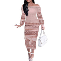 Pastel Pink Samoa Siapo Teuila Flowers Family Matching Off The Shoulder Long Sleeve Dress and Hawaiian Shirt LT14 Mom's Dress Pastel Pink - Polynesian Pride