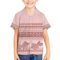 Pastel Pink Samoa Siapo Teuila Flowers Family Matching Off Shoulder Maxi Dress and Hawaiian Shirt - Polynesian Pride