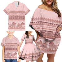 Pastel Pink Samoa Siapo Teuila Flowers Family Matching Off Shoulder Short Dress and Hawaiian Shirt LT14 - Polynesian Pride