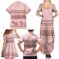 Pastel Pink Samoa Siapo Teuila Flowers Family Matching Summer Maxi Dress and Hawaiian Shirt - Polynesian Pride