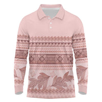 Pastel Pink Samoa Siapo Teuila Flowers Long Sleeve Polo Shirt LT14 Pastel Pink - Polynesian Pride