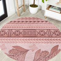 Pastel Pink Samoa Siapo Teuila Flowers Round Carpet - Polynesian Pride