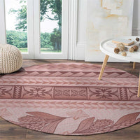 Pastel Pink Samoa Siapo Teuila Flowers Round Carpet - Polynesian Pride