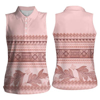 Pastel Pink Samoa Siapo Teuila Flowers Women Sleeveless Polo Shirt LT14 - Polynesian Pride