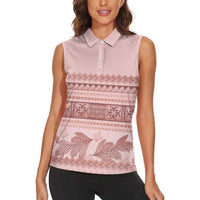 Pastel Pink Samoa Siapo Teuila Flowers Women Sleeveless Polo Shirt LT14 - Polynesian Pride