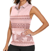Pastel Pink Samoa Siapo Teuila Flowers Women Sleeveless Polo Shirt LT14 - Polynesian Pride