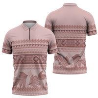 Pastel Pink Samoa Siapo Teuila Flowers Zipper Polo Shirt LT14 - Polynesian Pride