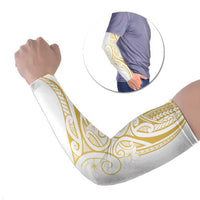 Polynesia White Sunday Arm Sleeves Plumeria Polynesian Tribal Gold Color - Polynesian Pride