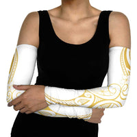 Polynesia White Sunday Arm Sleeves Plumeria Polynesian Tribal Gold Color - Polynesian Pride