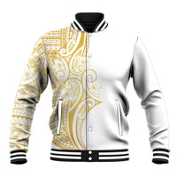 Polynesia White Sunday Baseball Jacket Plumeria Polynesian Tribal Gold Color LT14 Unisex White - Polynesian Pride