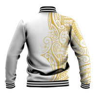 Polynesia White Sunday Baseball Jacket Plumeria Polynesian Tribal Gold Color LT14 - Polynesian Pride