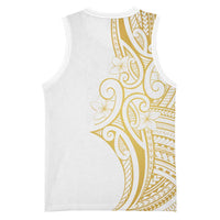 Polynesia White Sunday Basketball Jersey Plumeria Polynesian Tribal Gold Color LT14 - Polynesian Pride