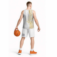 Polynesia White Sunday Basketball Jersey Plumeria Polynesian Tribal Gold Color LT14 - Polynesian Pride