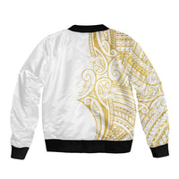 Polynesia White Sunday Bomber Jacket Plumeria Polynesian Tribal Gold Color - Polynesian Pride