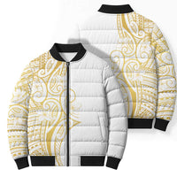 Polynesia White Sunday Bomber Puffer Jacket Plumeria Polynesian Tribal Gold Color LT14 - Polynesian Pride