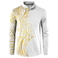 Polynesia White Sunday Button Sweatshirt Plumeria Polynesian Tribal Gold Color LT14 White - Polynesian Pride