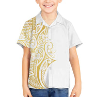 Polynesia White Sunday Hawaiian Shirt Plumeria Polynesian Tribal Gold Color - Polynesian Pride
