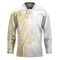 Polynesia White Sunday Hockey Jersey Plumeria Polynesian Tribal Gold Color LT14 Unisex White - Polynesian Pride