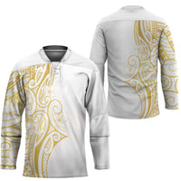 Polynesia White Sunday Hockey Jersey Plumeria Polynesian Tribal Gold Color LT14 - Polynesian Pride