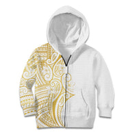 Polynesia White Sunday Kid Hoodie Plumeria Polynesian Tribal Gold Color - Polynesian Pride