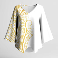 Polynesia White Sunday Kimono Sleeve Blouse Plumeria Polynesian Tribal Gold Color - Polynesian Pride