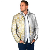 Polynesia White Sunday Padded Jacket Plumeria Polynesian Tribal Gold Color LT14 - Polynesian Pride