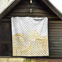 Polynesia White Sunday Quilt Plumeria Polynesian Tribal Gold Color - Polynesian Pride