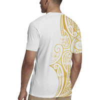 Polynesia White Sunday Rugby Jersey Plumeria Polynesian Tribal Gold Color LT14 - Polynesian Pride
